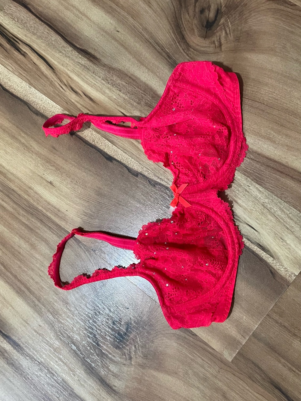 Victoria's Secret Dream Angels Hot Pink Rhinestone Lace Unlined Demi Bra 34C
